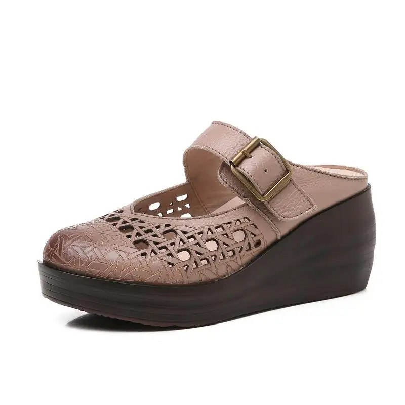

Careaymade-Summer 2020 New Genuine Leather Ladies leisure Sandals Top Layer Cowhide Thick Bottom High-heel Retro Slippers