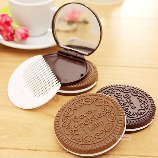 1 шт. шоколадное зеркало с расческой милый дизайн в форме печенья макияж