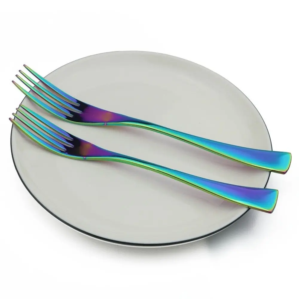 5PCS Shiny Black Blue Rainbow Dinnerware Set Stainless Steel Tableware Cutlery Dinner Knife Dessert Cake Fork Chirstmas | Дом и сад