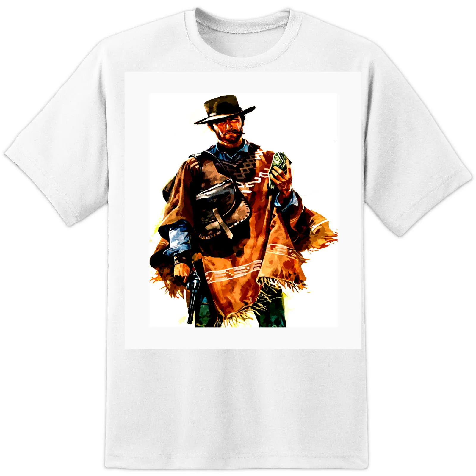 Clint Eastwood футболка Wild West белая с принтом ковбойская круглая Мужская дешевая цена