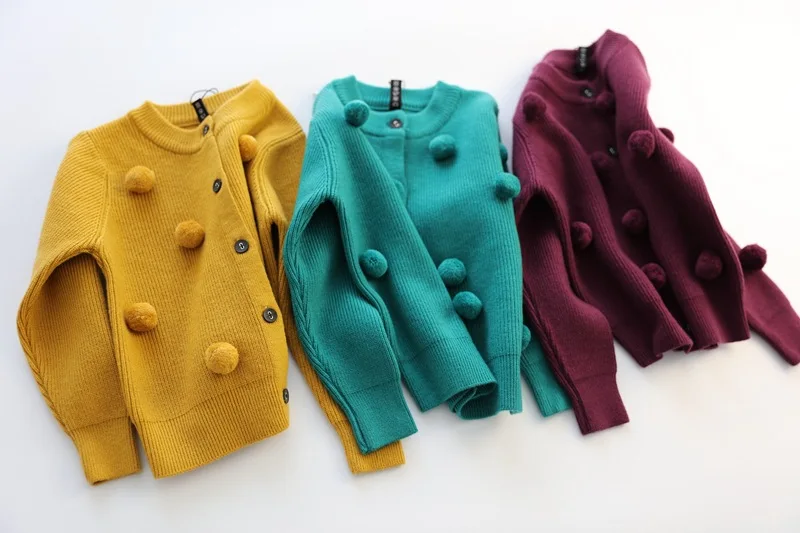 Girls Cardigan Autumn Winter Kids Girls Sweaters Pompom Knitted Toddler Girl Winter Clothes Sweater Coat Girls Outerwear