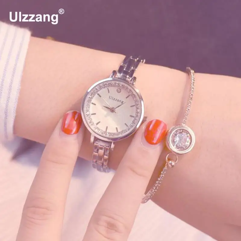 Модные женские часы роскошные с кристаллами золотого серебряного цвета