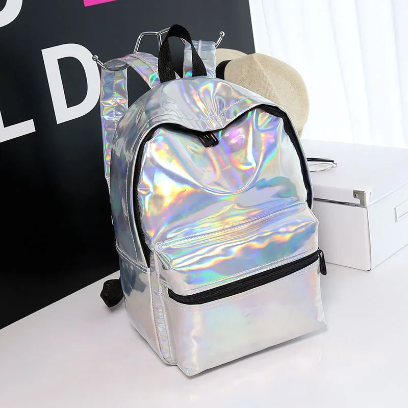 Искусственная кожа леди плечо серебристый рюкзак женщин сумка отдыха Bagpack Дамы