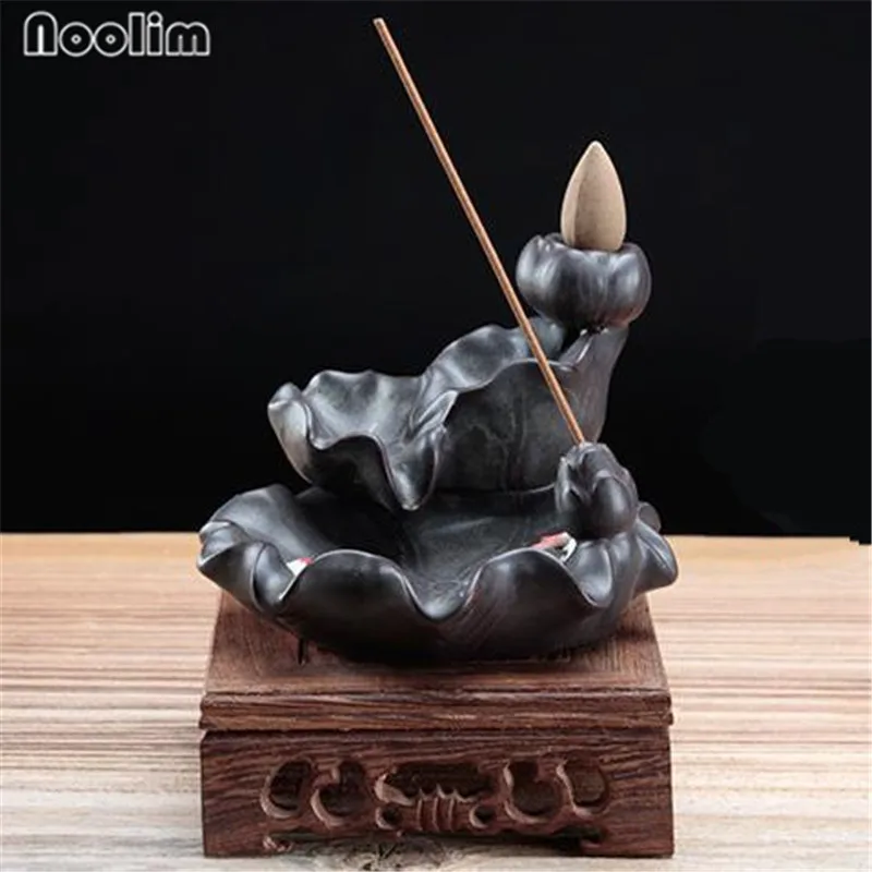 Рыба Лотос пруд обратного потока благовония горелка античный водопад ладан