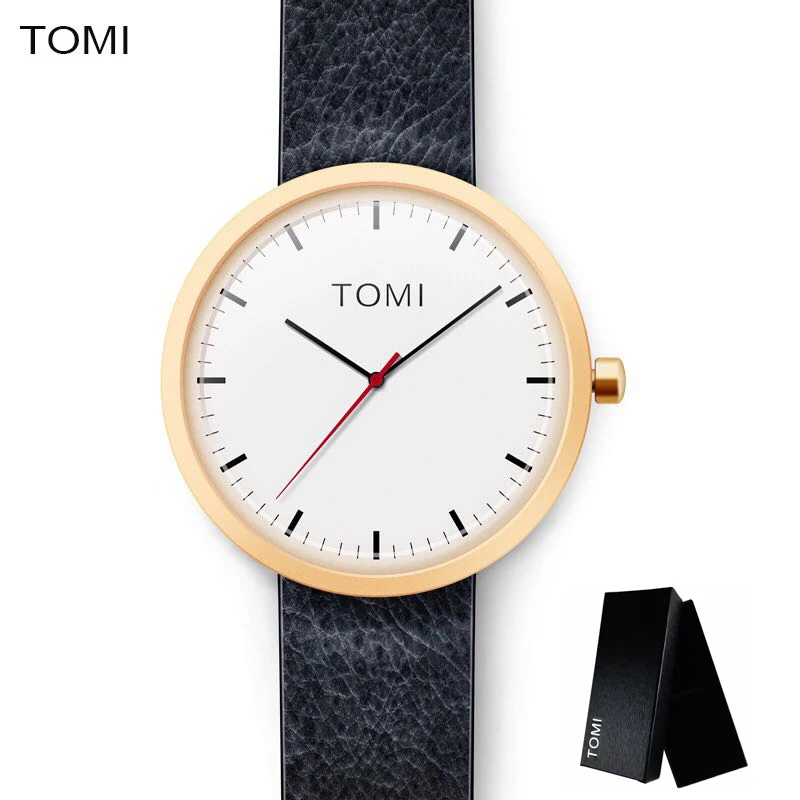 TOMI Винтаж Кожаный ремешок женские часы модные повседневные кварцевые мужские