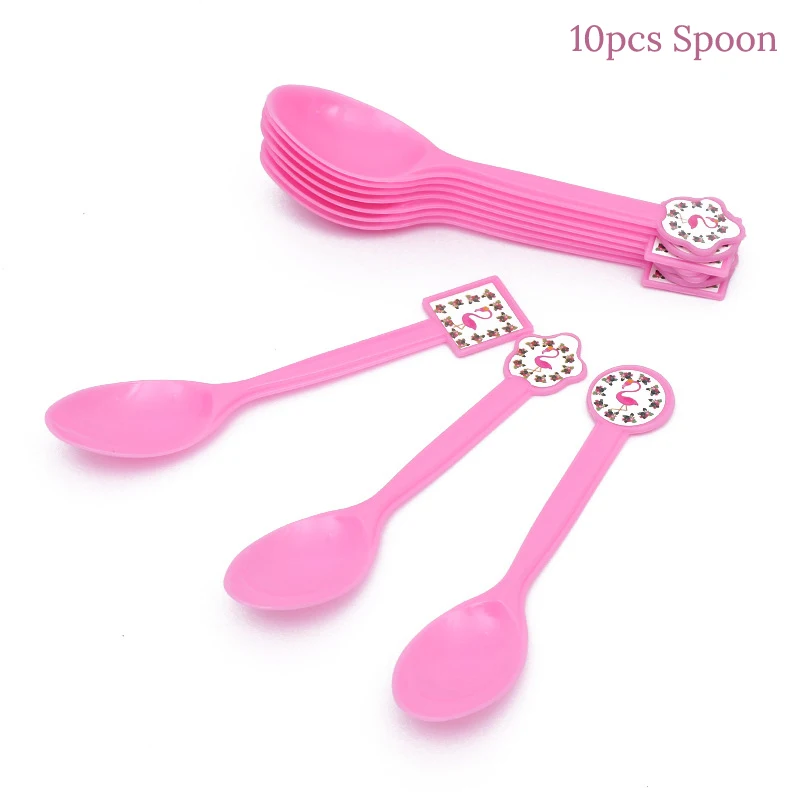 10pcs spoon Вечерние принадлежности фламинго, тропические Гавайские вечерние принадлежности, бумажный шарик, тарелки, соломенные украшения для первого дня рождения детей - Цвет: 10pcs spoon