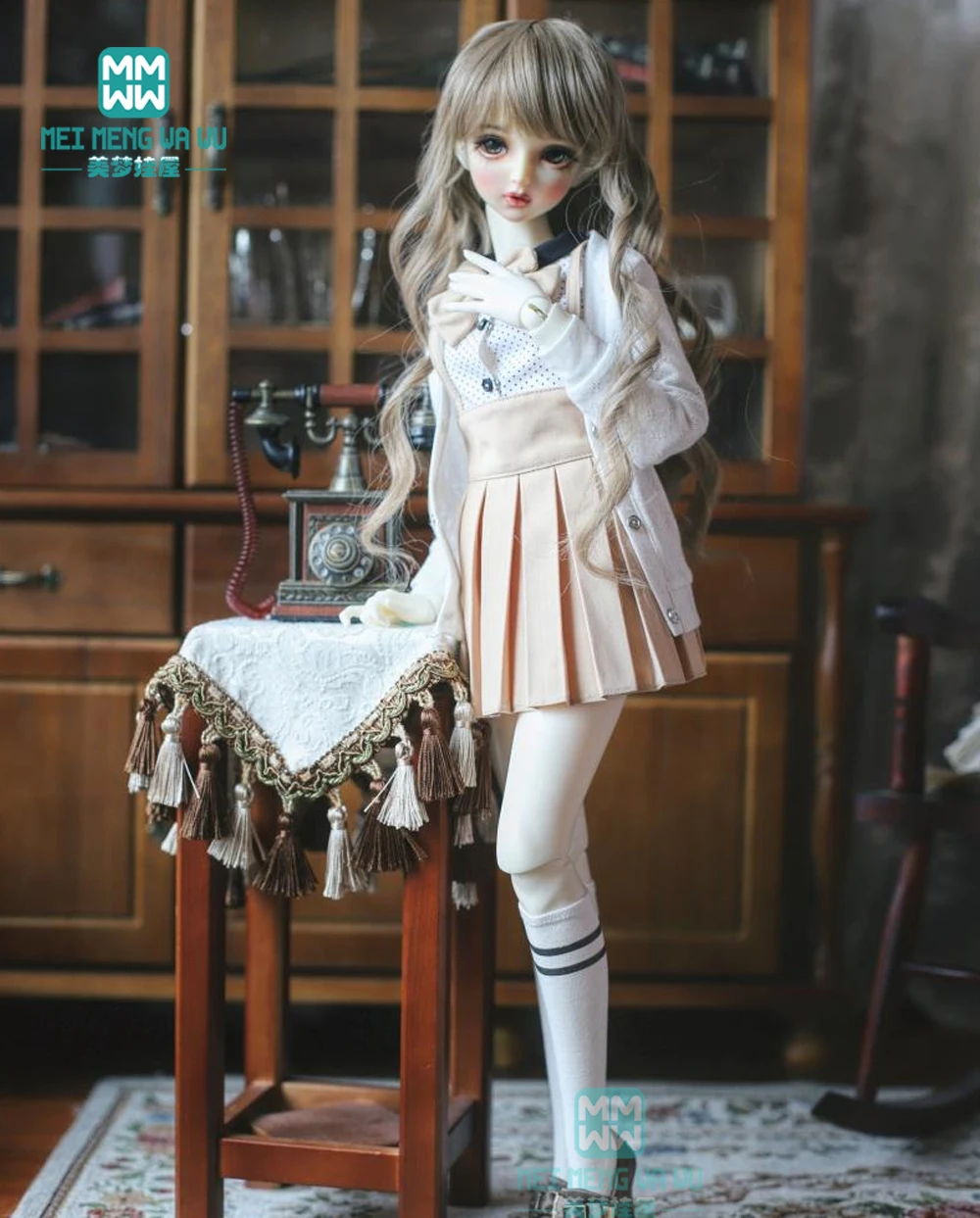 BJD кукольная одежда для 57-60 см 1/3 BJD аксессуары Модная рубашка из пяти частей, плиссированная юбка, кардиган, носки, бант