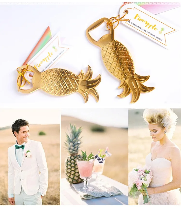 

100PCS/LOT New Arrival Wedding Bridal Favor Gifts Gold Pineapple Bottle Opener Party Favors Gift Free shipping