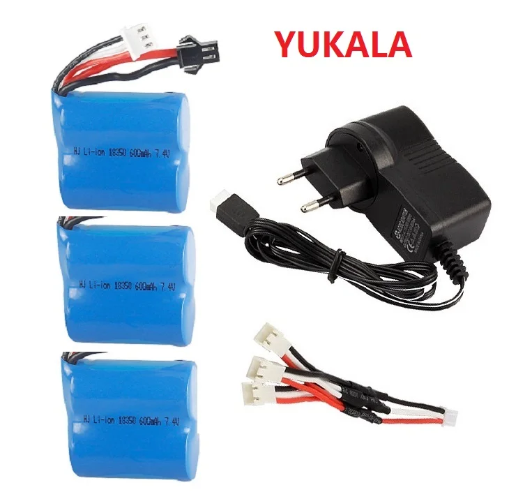 YUKALA 7,4 V 600mAh литий-ионная батарея 18350 для H100 H102 S2 Высокоскоростной RC лодки