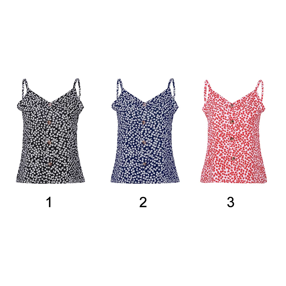 Для женщин жилет Повседневная Блузка Лето Цветочный Принт спагетти ремень