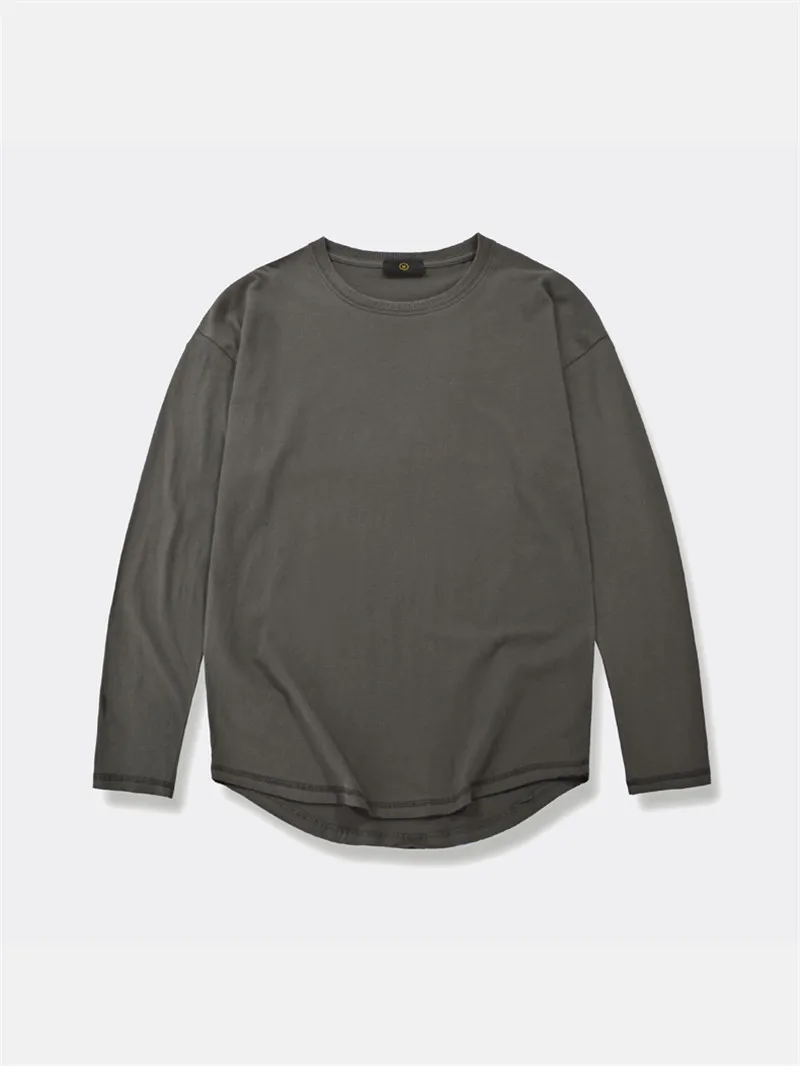 dark grey Темный значок изогнутый подол сплошной цвет High Street футболка мужская с длинным рукавом городская мода мужские футболки Базовая удлиненная футболка с длинным рукавом - Цвет: dark grey