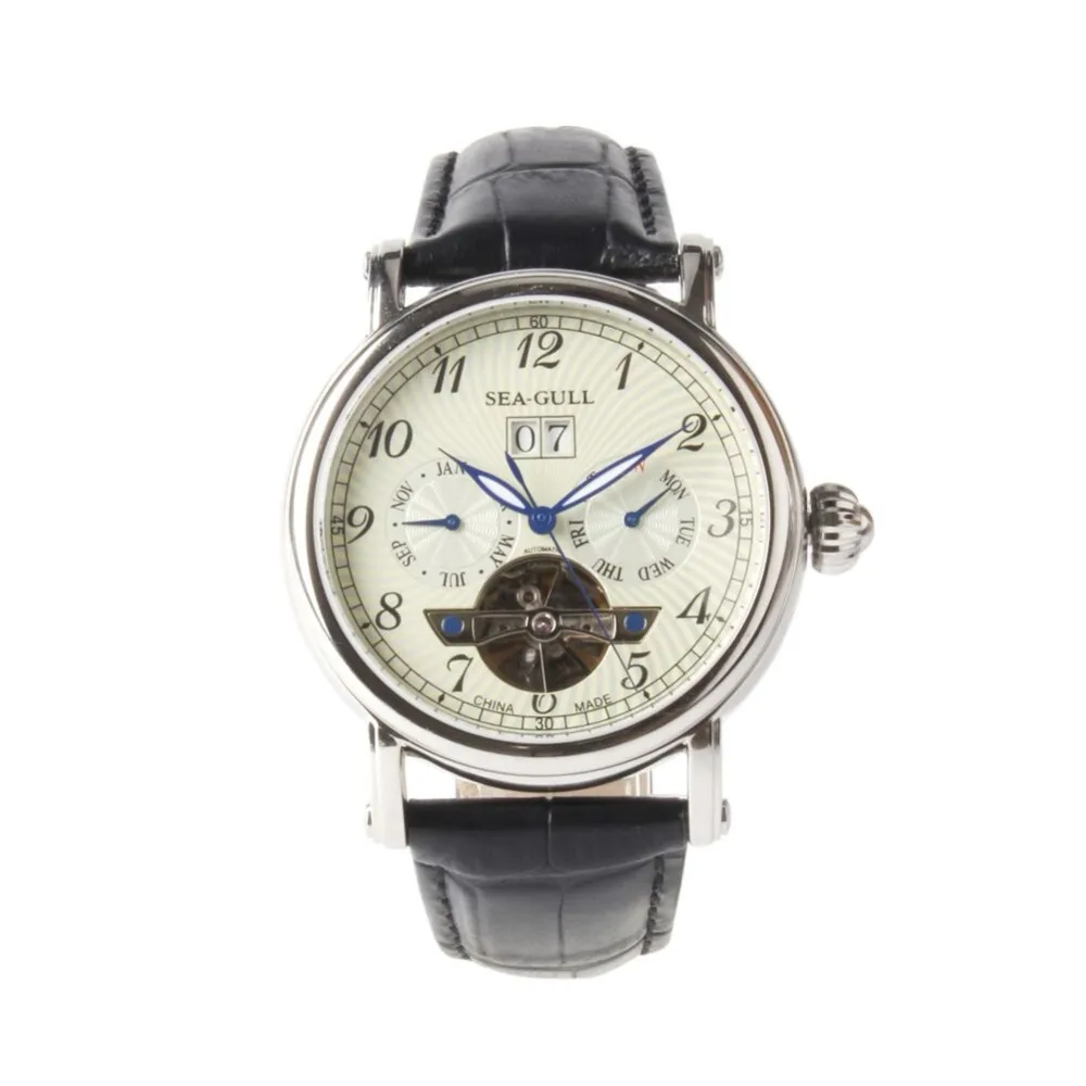 Подлинный Чайка Полный календарь Grande Дата маховик Лук Корона выставка назад