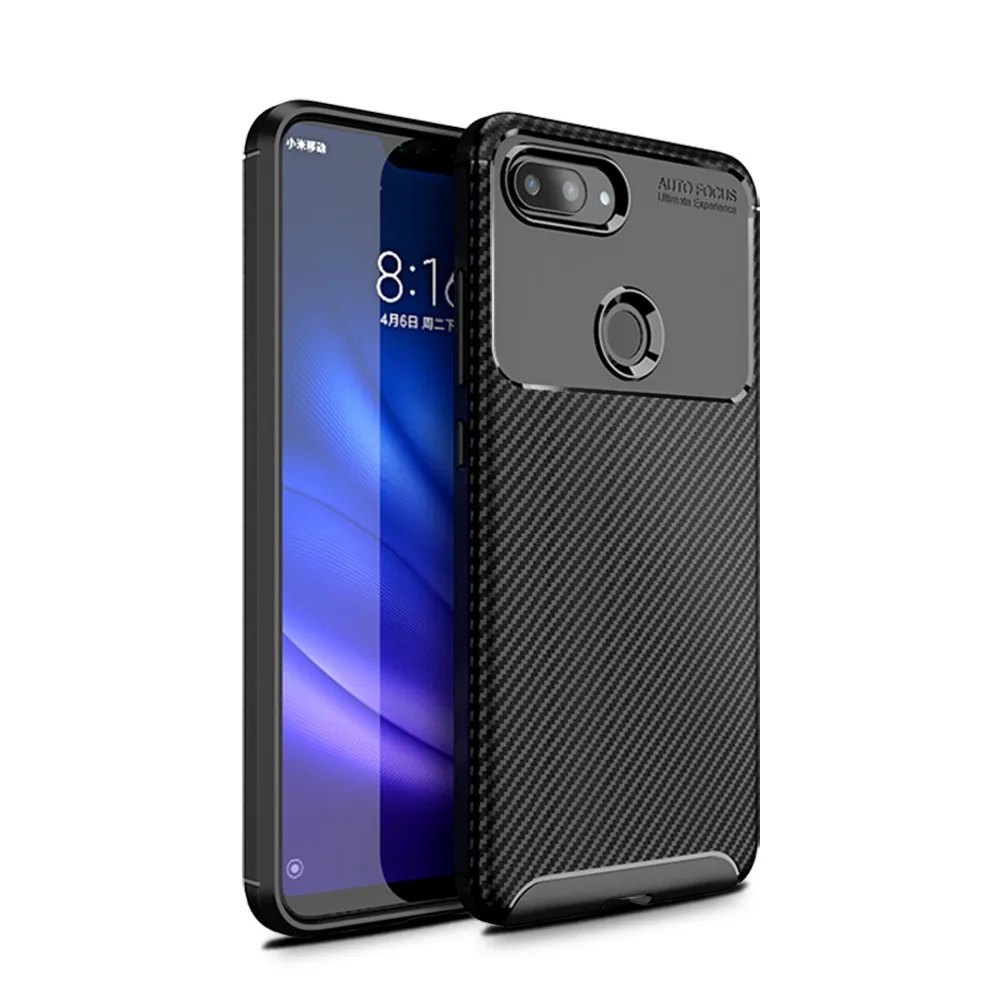 MAKAVO Carbon Fiber Case For Xiaomi Mi 8 Lite Bumper Cover Soft Silicone SE Explorer Protective |