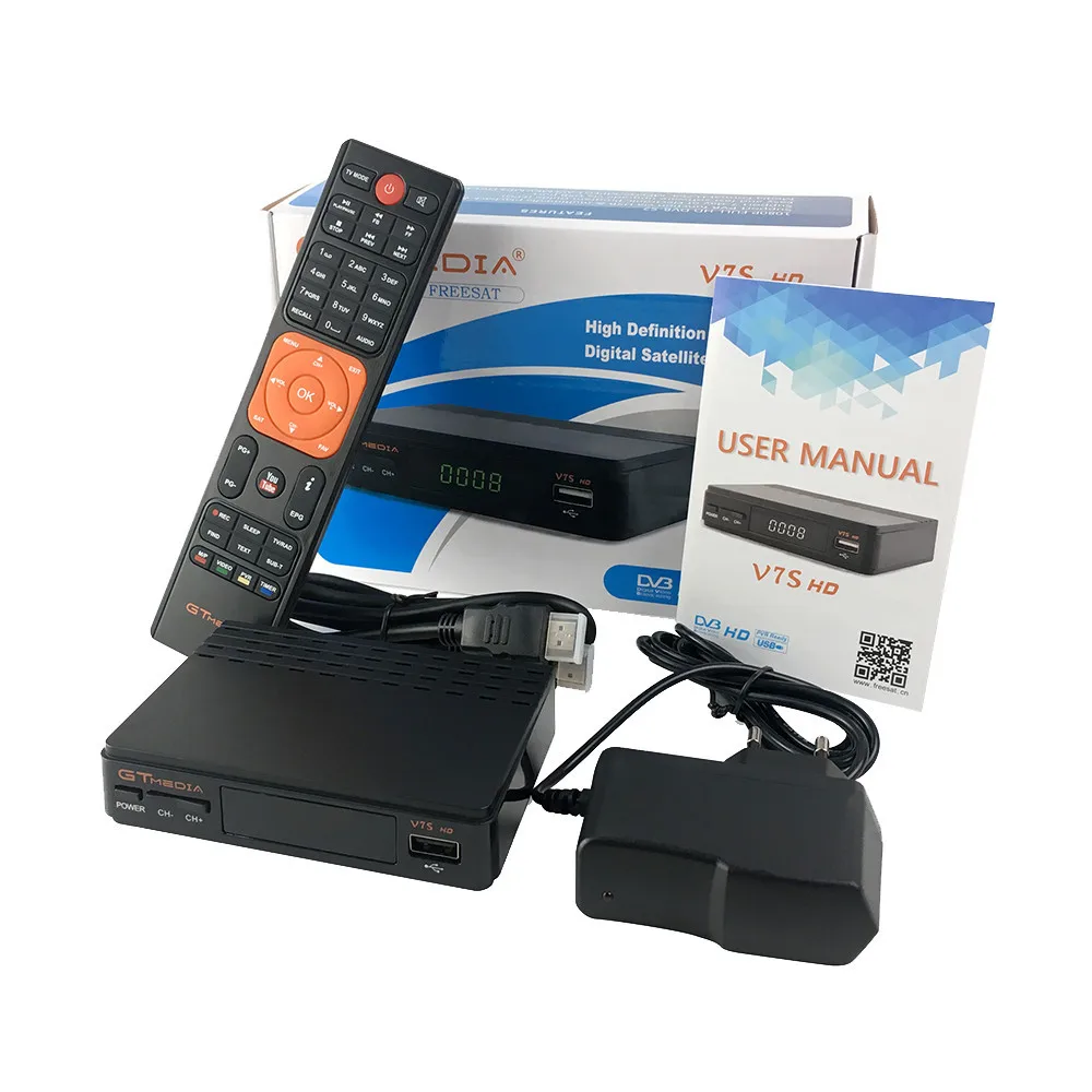 Новое поступление, спутниковый ресивер с дистанционным управлением V7S HD DVBS2, цифровой конвертер 1080 p, поддержка USB, WiFi, антенна