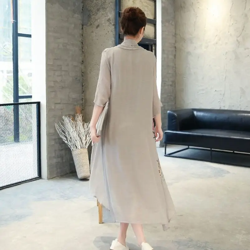 Платье женское длинное из хлопка и льна с принтом | Женская одежда