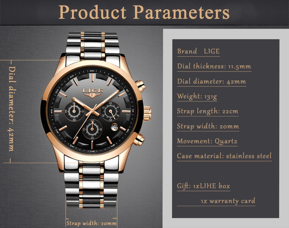 Relogio Masculino LIGE брендовые полностью стальные бизнес Кварцевые часы мужские водонепроницаемые военные часы 24 часа Дата наручные часы+ коробка