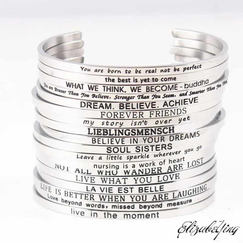 Браслет манжета из нержавеющей стали 316L с выгравированным положительным