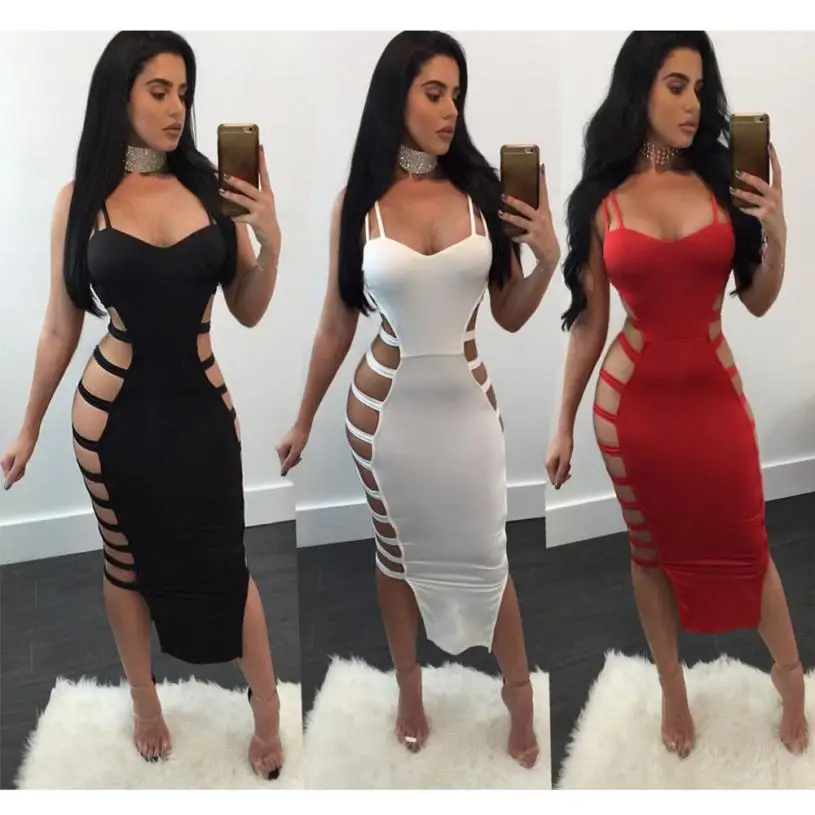 Повязки Vogue женское платье многоразовая одежда Высокая улица Bodycon Strappy без рукавов выдалбливают Платья вечерние для ночного клуба Femme Vestidos