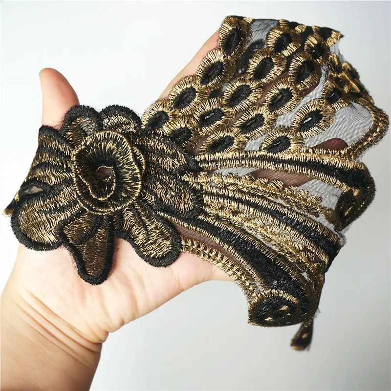 37 см вышитые цветы воротник Черное золото разнообразные кружева планки