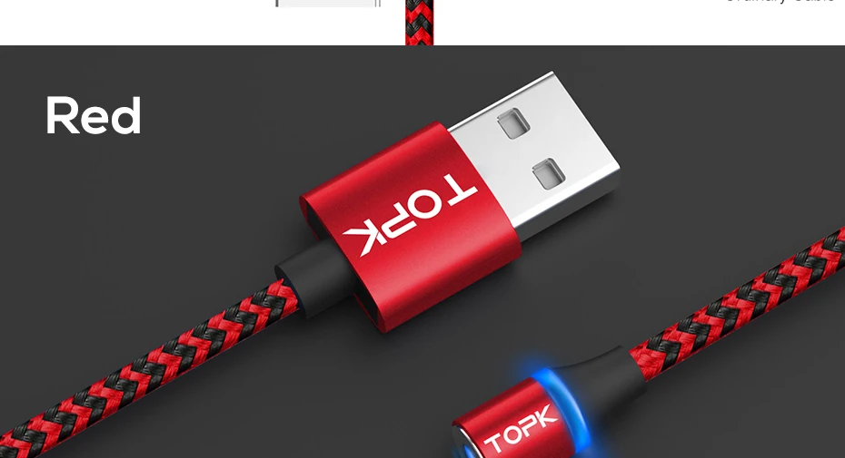 TOPK RLine-R светодиодный магнитный Micro USB кабель для Xiaomi Redmi Note 5 samsung Galaxy S7 кабели для мобильных телефонов магнитное зарядное устройство Microusb