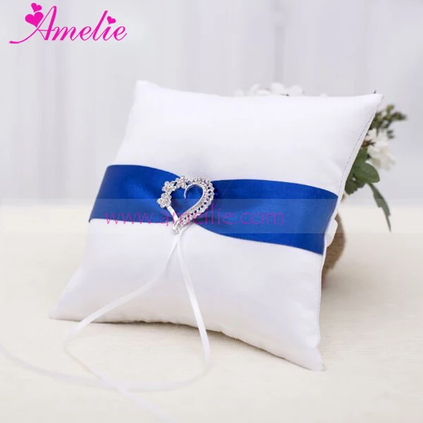 Pillow Свадебные декорации цветок корзинка для кольца Подушка Гостевая Книга Держатель и подвязка 5 шт. набор с темно-синей лентой и камень в виде сердца - Цвет: Pillow