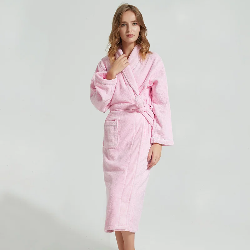 PINK Банный халат зимний теплый банный халат женский халат хлопковый банный халат длинный мягкий халат для подружки невесты Халаты кимоно Женский - Цвет: PINK