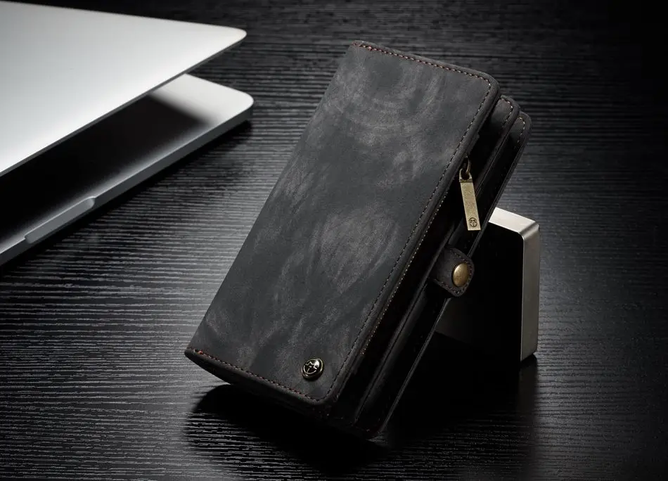 Black Съемный чехол-накладка для Apple iPhone 6, 6s, 7, 8 Plus, X, XS, Max, XR, XS с 14 слотами, металлическая молния, Изысканный Роскошный кошелек - Цвет: Black