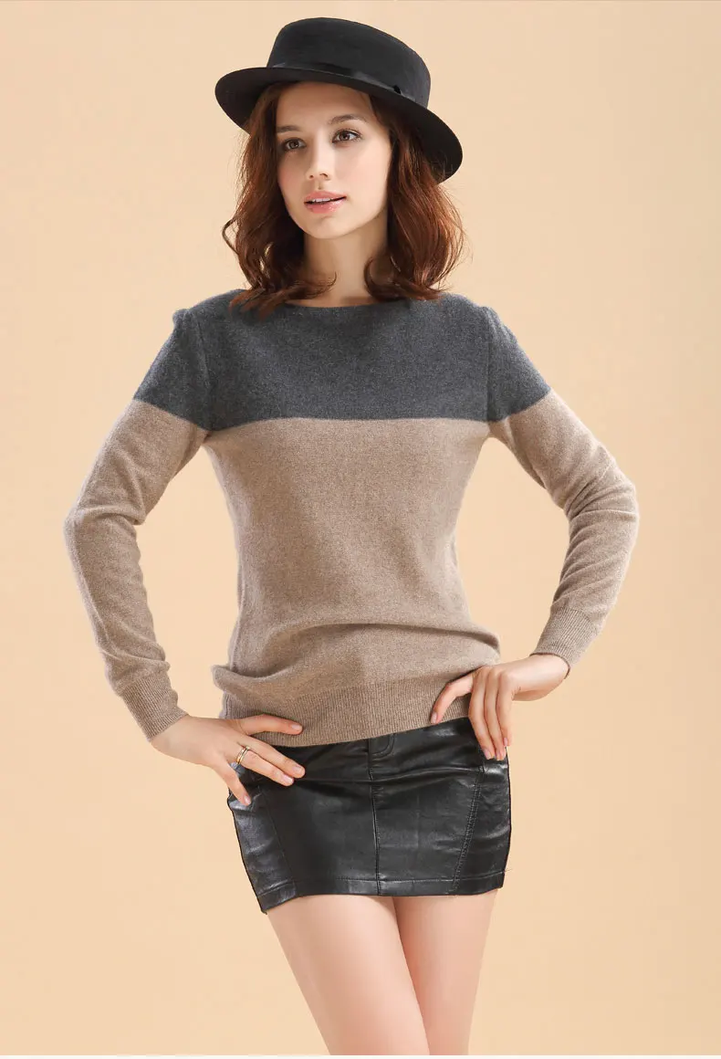 Hot sale New Arrival Women's Cashmere Wool Sweater Female Contrast Color Basic Pullover Long Sleeve Free Shipping | Женская одежда