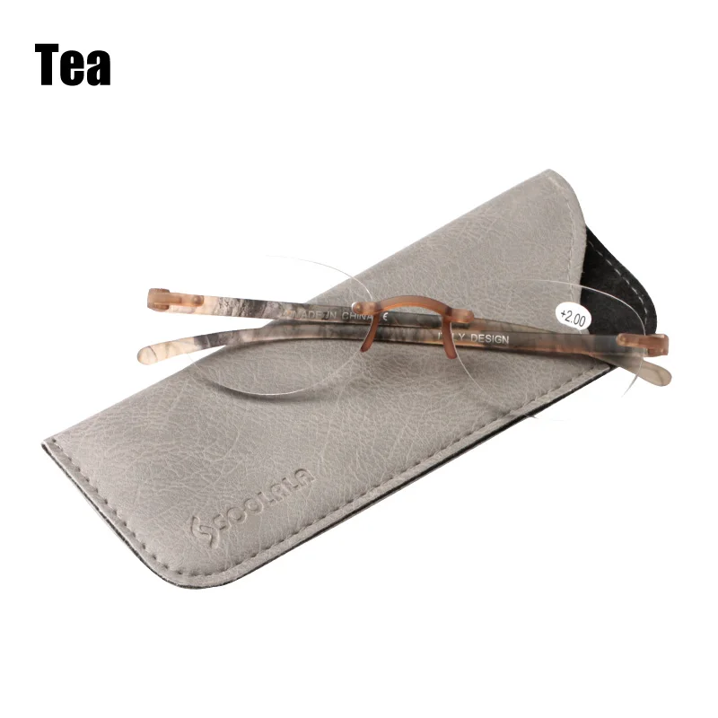 Tea SOOLALA TR90 очки для чтения без оправы Пижама для женщин, мужчин, легкий Пресбиопии очки для чтения с Чехол+ 1,0 1,5 2,0 до 3,5 - Цвет оправы: Tea