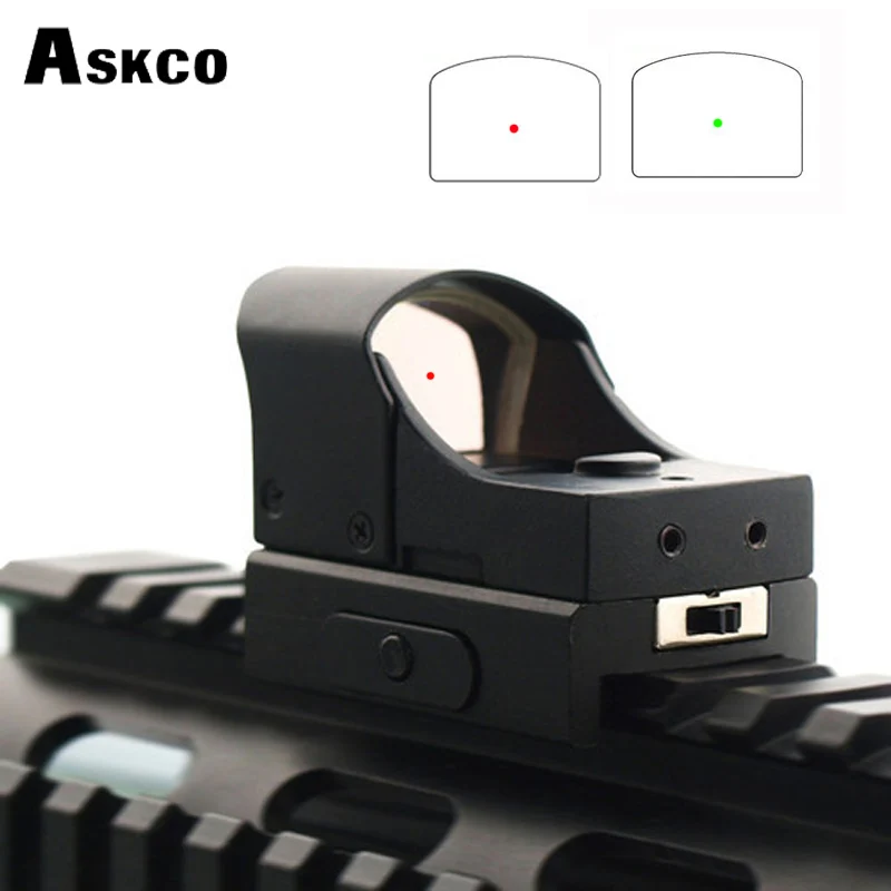 

Askco Compact Tactical Hunting Parallax Free Mini Micro Reflex Holographic Red Green Dot Sight Scope 20mm Weaver Rail Mount