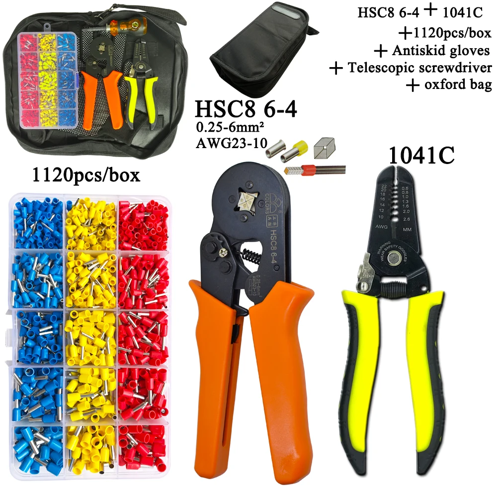 HSC8 Pliers Kit D2 Wire Cutting Tube Type Terminal Box Electrical Clamp Tool Yellow 6 4 0.25 6mm2|Плоскогубцы| |