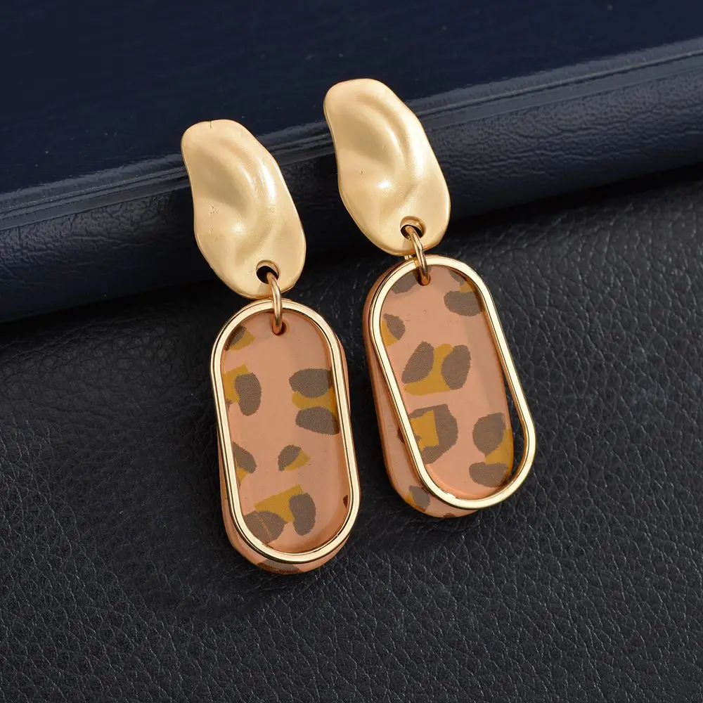 Leopard Print Long Dangle Earrings For Women Vintage Leather Round Square Gold Color Punk Big Drop Earring Jewelry 2019 New | Украшения и