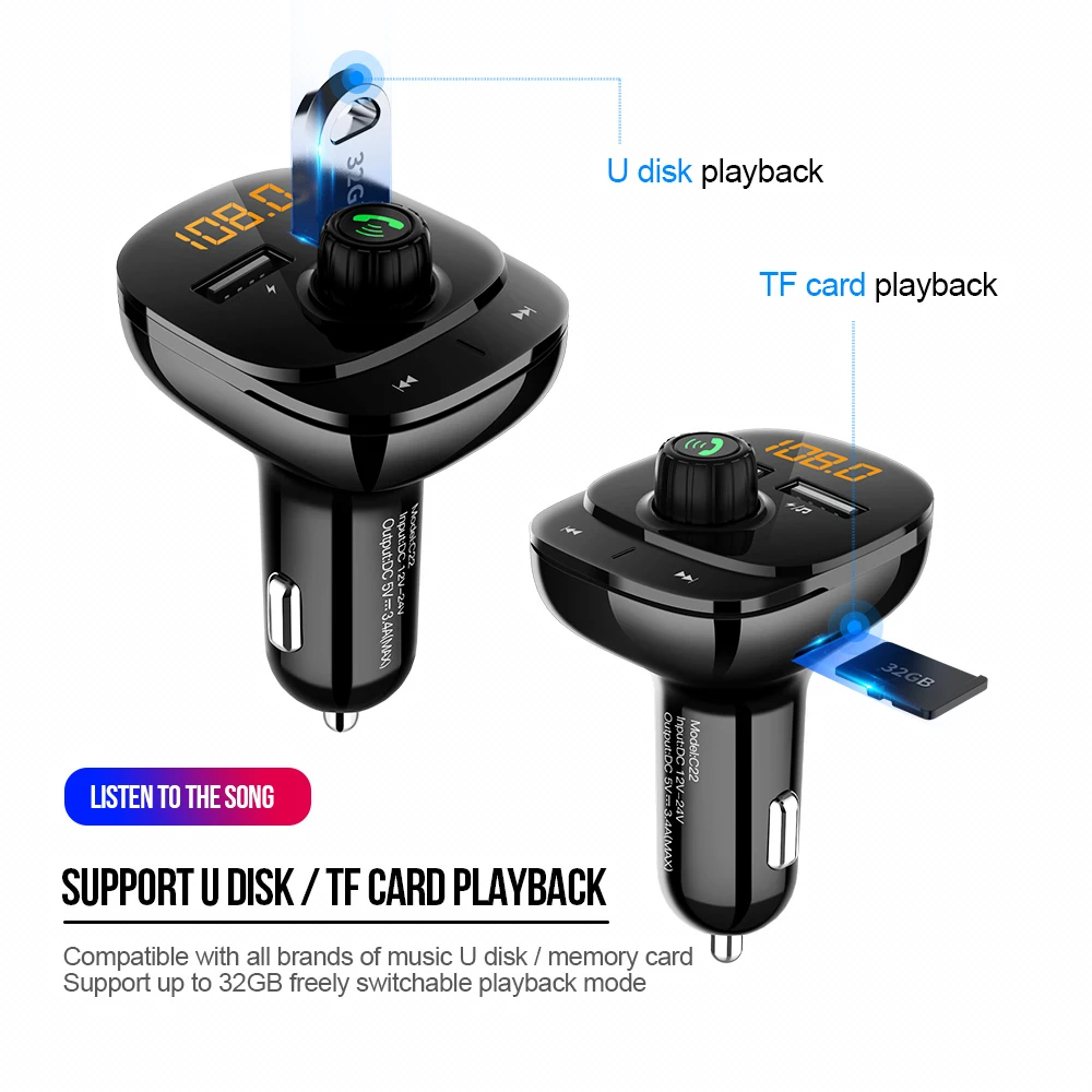 Fm-передатчик AUX модулятор Bluetooth 5,0 Громкая связь Радио Аудио MP3 плеер Автомобильный комплект с двумя USB 3.1A быстрая зарядка автомобильное зарядное устройство
