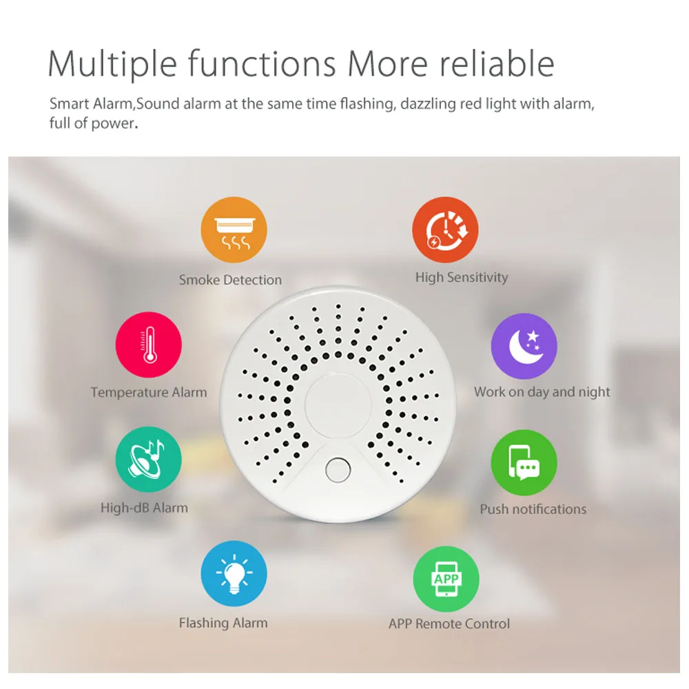 Smart Life App Wi-Fi детектор дыма и высокая температура сигнализации Wi-Fi датчик дыма без концентратора требуется работа с IFTTT батарея в комплекте