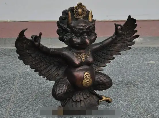 

S01795 11"Tibet Buddhism Bronze gilt Winged Garuda Bird God Redpoll Buddha Eagle Statue