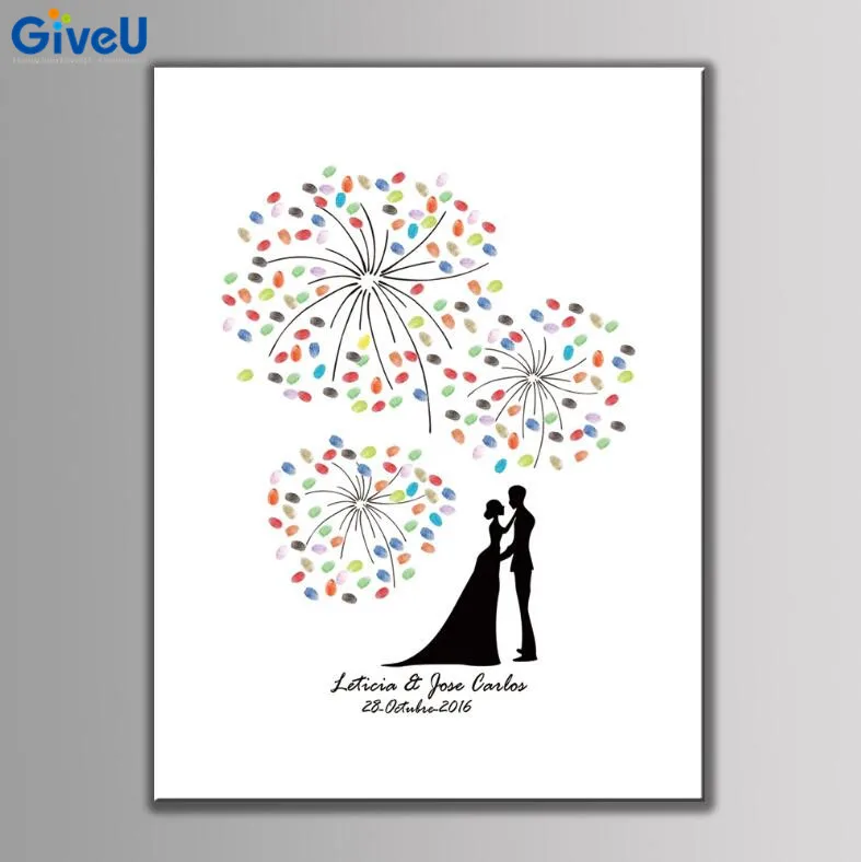 Giveu DIY Индивидуальные свадебные отпечатков пальцев Свадебный Гостевая книга