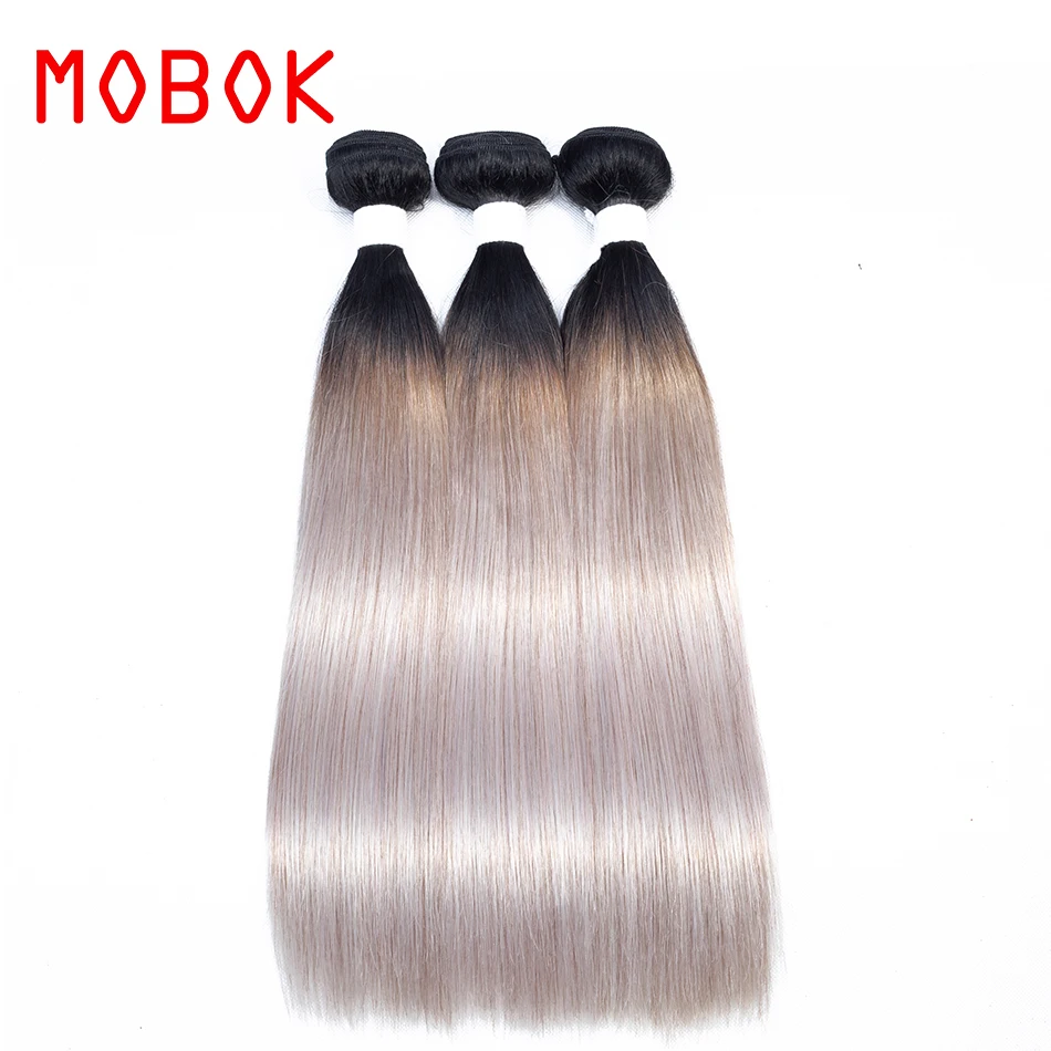 MOBOK Peruvian Straight Hair OT Cool Silver Color Pre-Colored100% Human Bundles Non Remy 10-20 Inch Weave Extension | Шиньоны и парики