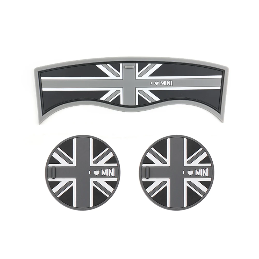3pcs Grey Union Jack Юнион Джек автомобиль кофейная чашка подушка для хранения паз подставки коврик авто нескользящий коврик для MINI Cooper One d F60 земляк аксессуары - Название цвета: 3pcs Grey Union Jack