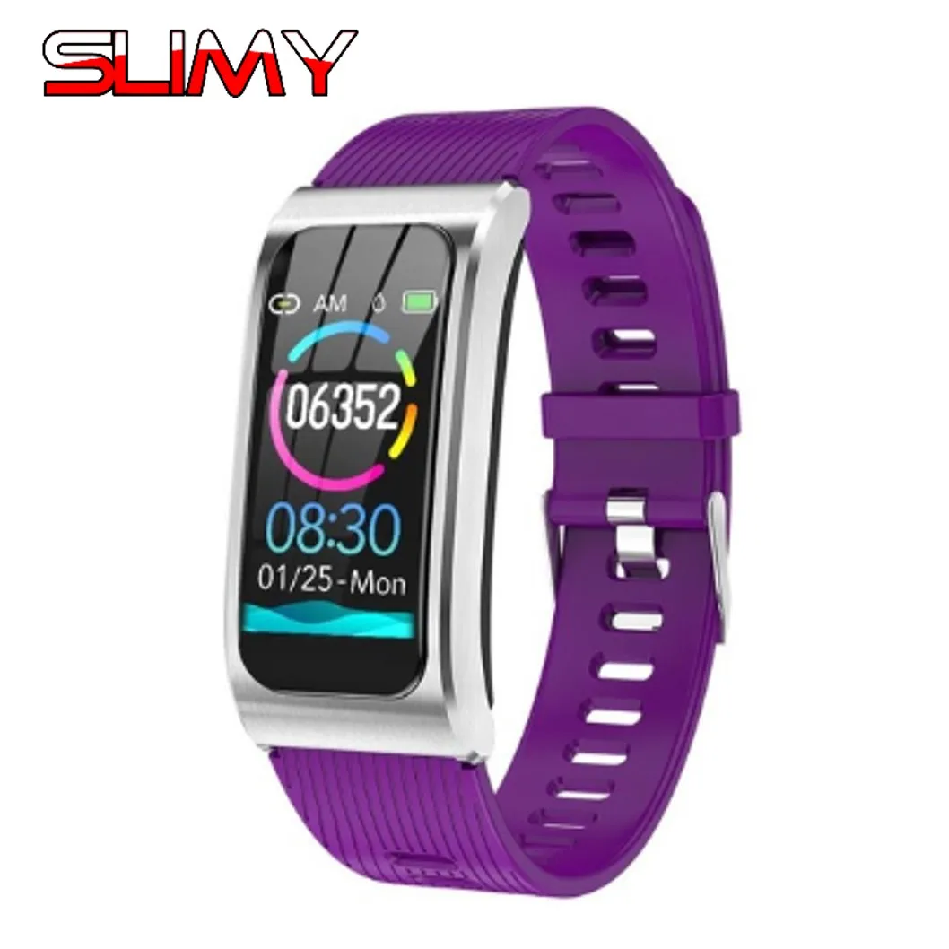 Silicone Purple Stra AK12 умный Браслет цветной экран IP68 Водонепроницаемый для женщин и мужчин пульсометр монитор кровяного давления цикл трекер активности спортивный браслет - Цвет: Silicone Purple Stra
