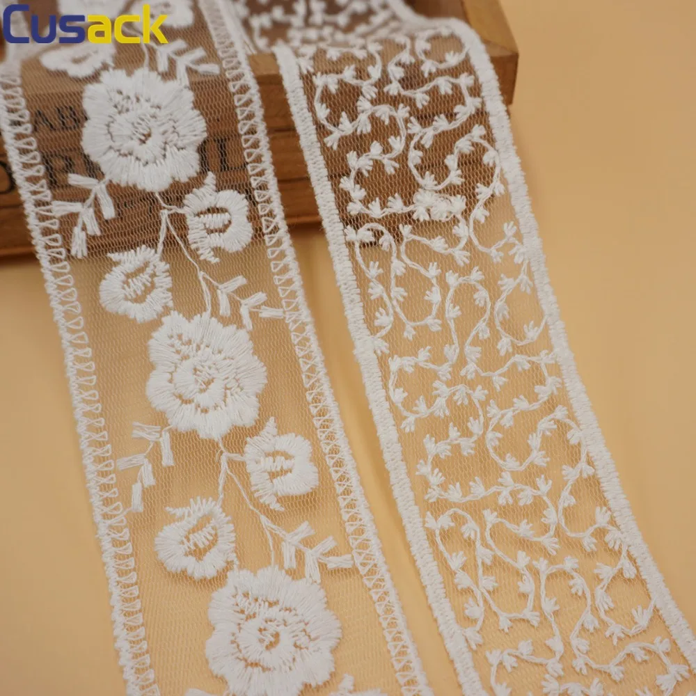 

7 Yards Off White Embroidered Star Flower Lace Trims Ribbon for Dresses Garment Trimmings Home Textiles Applique DIY Sewing Mesh