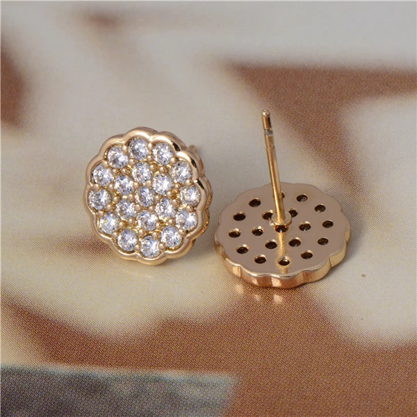 Fashion Jewelry 18K Yellow Gold Plated White Round CZ Trendy Flower Stud Earrings | Украшения и аксессуары