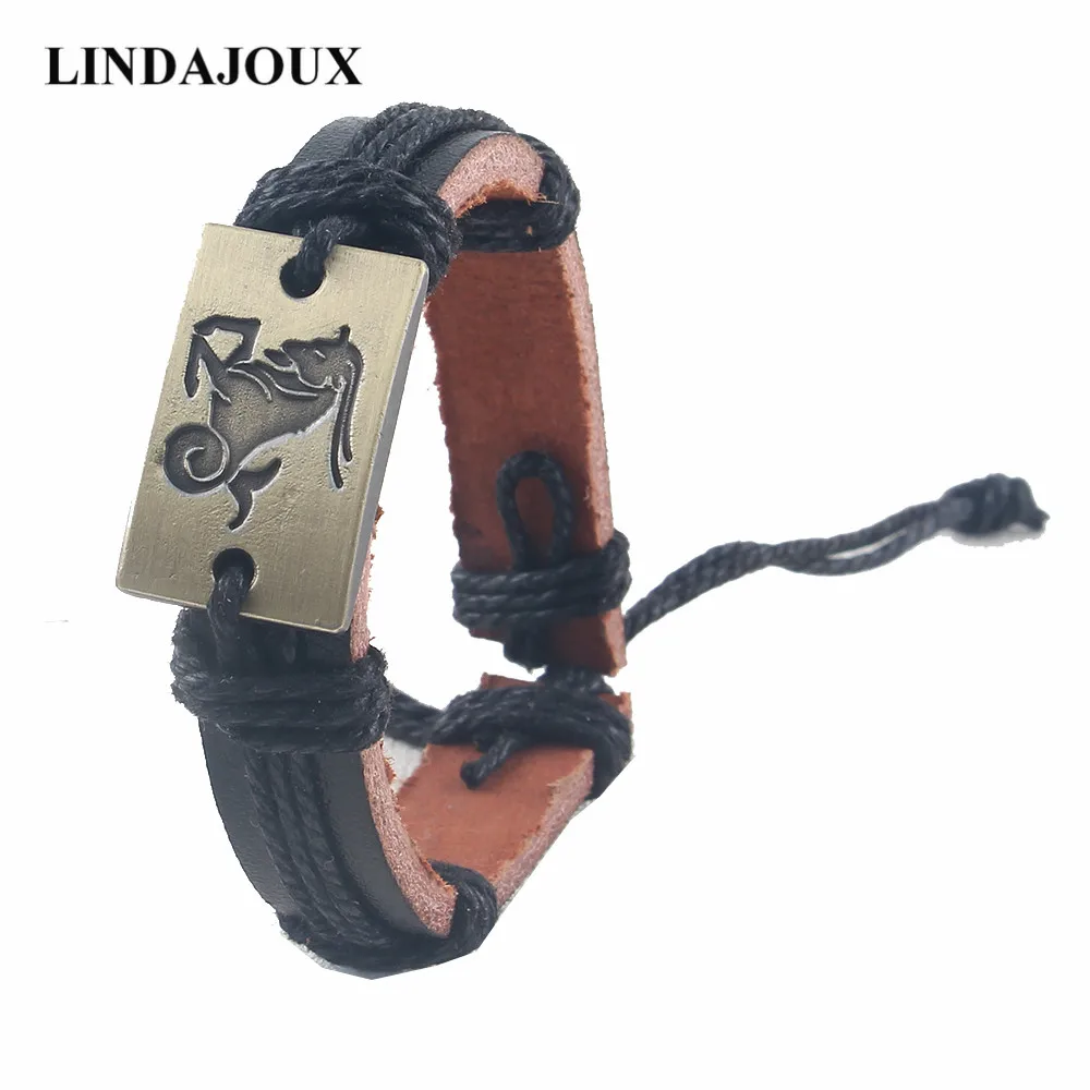 Мужской и женский браслет LINDAJOUX черный кожаный с 12 созвездия зодиака | Украшения
