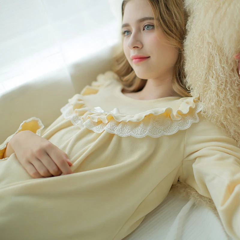 Для женщин длинные ночные сорочки зима остров бархат принцессы в винтажном стиле