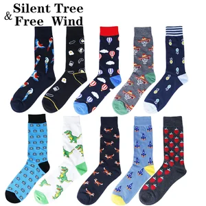 Носки мужские хлопковые, яркие смешные с принтом в виде шара, динозавра, попугая, черепа, клубники, ананаса, лисы, ракеты, подарок на свадьбу