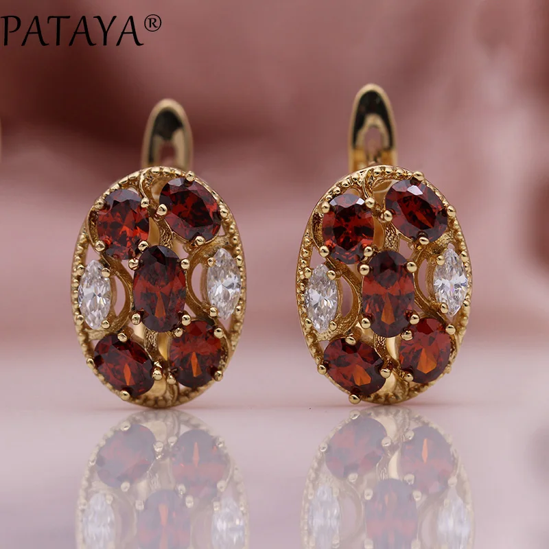 PATAYA, новинка, розовые овальные серьги, женская мода, хорошее ювелирное изделие, 585, розовое золото, микро воск, инкрустация, голубой натуральный циркон, свисающие серьги