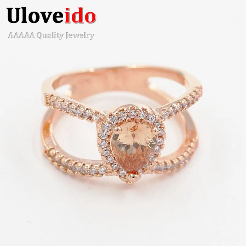 Женское кольцо с фианитом Uloveido розовое золото широкий Фианит для свадьбы Y120|cz
