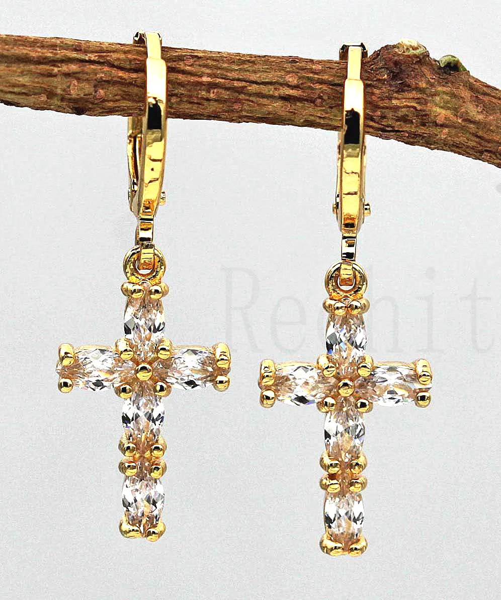 Новые серьги капли Крест для женщин капля цвета золота с цирконом Роскошные