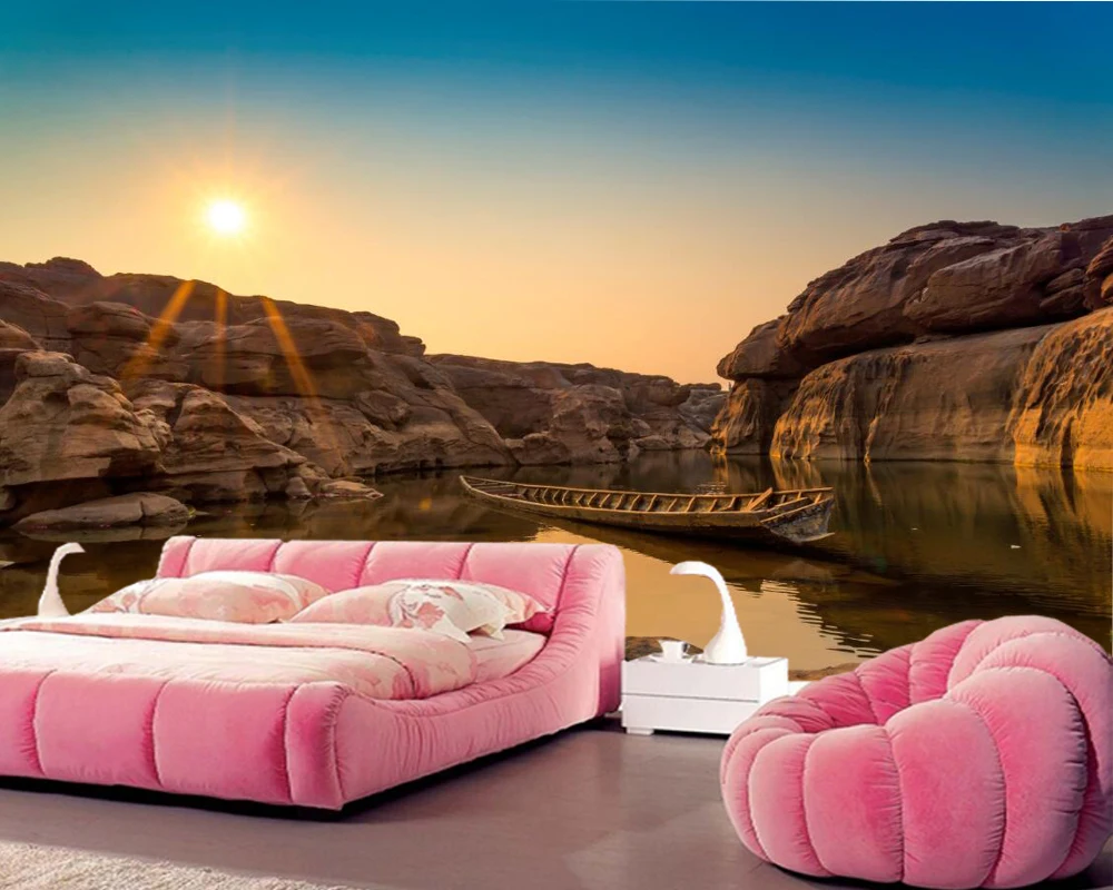 Papel де parede Sunrises и sunsets парки лодки для озера природа фото обои гостиная ТВ диван