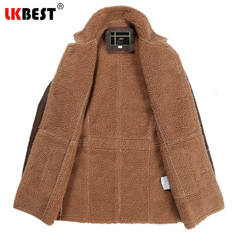 LKBEST 2019 Ретро зимняя кожаная куртка мужская Толстая Повседневная и пальто