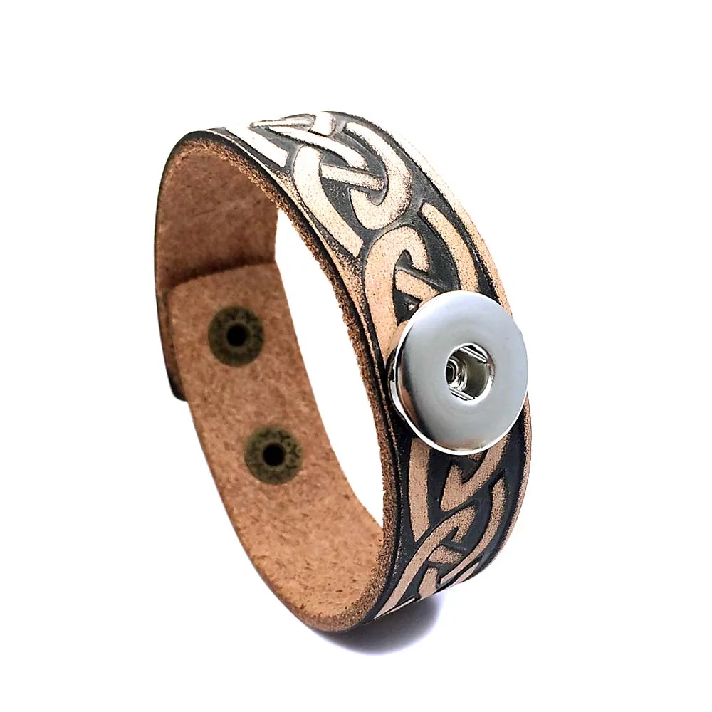 

Retro pattern 145 Rock punk Genuine Leather Retro Bracelet Snap Button Jewelry Charm Jewelry For Women men (fit 18mm button)